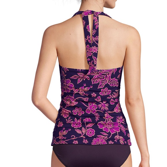 Lands end Floral Halter Tankini Swim Top - Pink and Purple - Picture 5 of 8